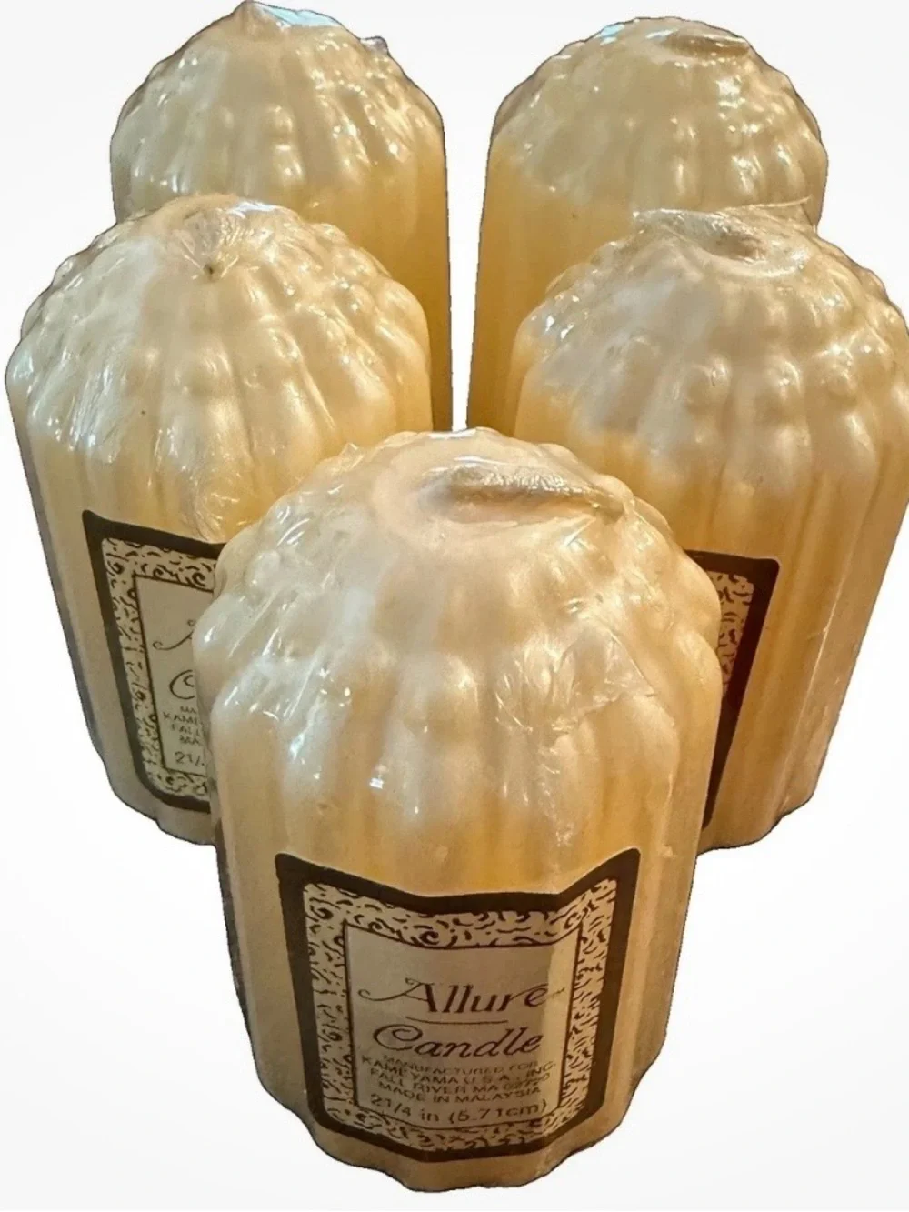 Vintage Allure By Kameyama Ribbed Pillar Candles Set Of 5 Cream White NOS sealed